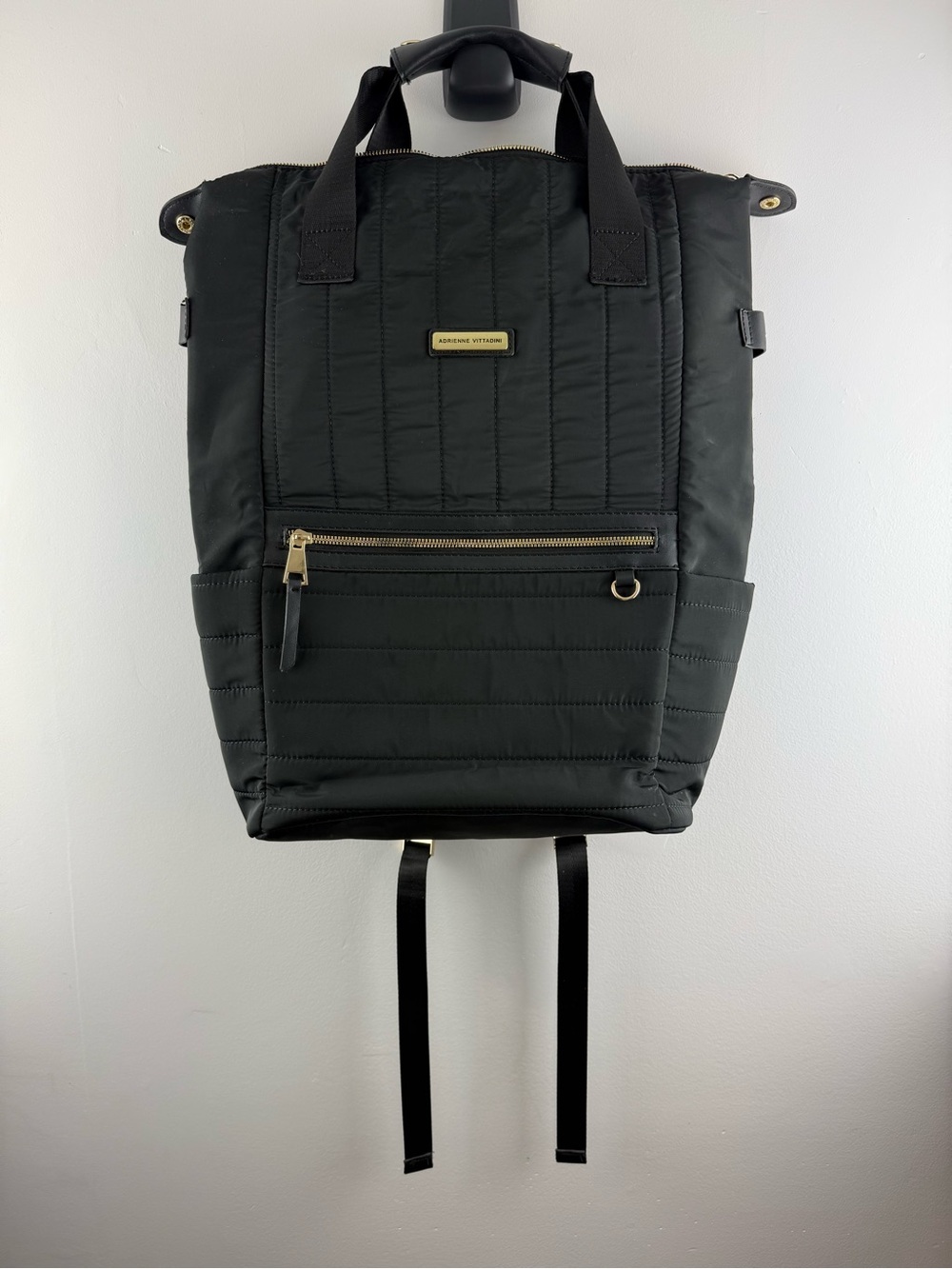 Adrienne Vittadini Quilted Black Laptop Backpack Tote